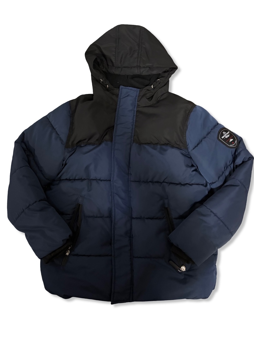 Kids Navy & Black Hooded Puffer Jacket